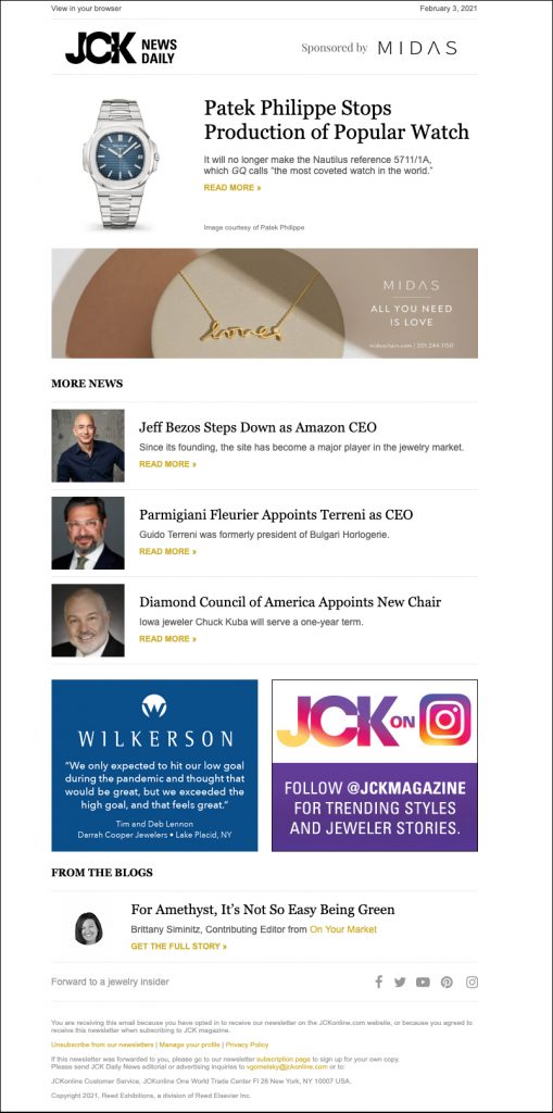 JCK News Daily Email Newsletter Screenshot