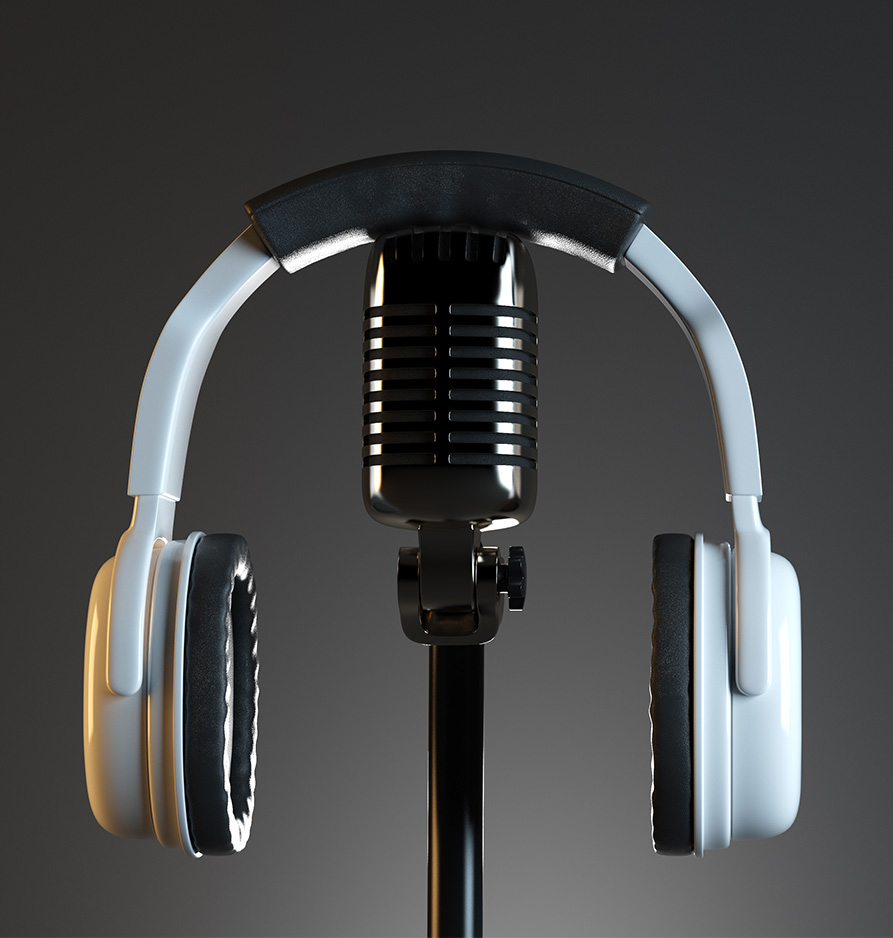 Podcast microphone and headphones
